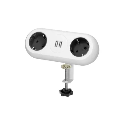Produktbild von Möbelsteckdose ORNO OR-AE-13133(GS)/W mit Montagewinkel, 2 Schuko-Steckdosen, 2 x USB, Kabellänge 1,4 m, weiß