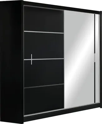 Produktbild von Kleiderschrank Vista mit Spiegel 180 cm, Schwebetürenschrank, Garderobeschrank Schlafzimmer; Wohnzimmerschrank; Korpus Schrank Farbe: Schwarz; Farbe der Schrankfront: Schwarz