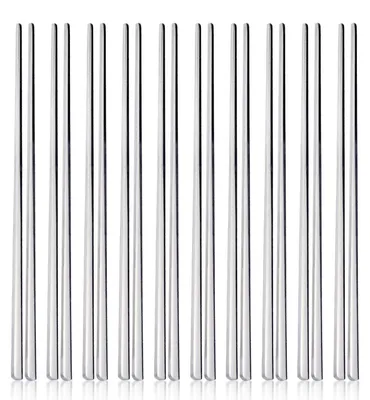 Image de Baguettes 10 paires - En acier inoxydable - Réutilisables - Antidérapantes - Lavables au lave-vaisselle - 22 cm - Baguettes en métal