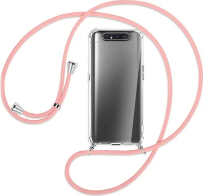 Produktbild von Handykette Backcover-Schutzhülle mit Band (Metall silberfarben) für Samsung Galaxy A80 - rosa