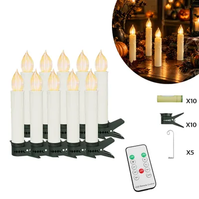 Productafbeelding van XINZI 50 LED-kerstverlichting voor de kerstboom, zonder vlam, warmwit licht, inclusief batterijen, afstandsbediening en timer, met klemmen en haken, geschikt voor kerstdecoratie en feestjes
