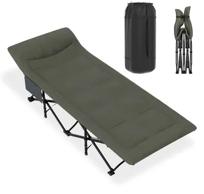Produktbild von Faltbares Campingbett mit Matratze und Seitentaschen, ideal für den Einsatz im Freien und im Garten