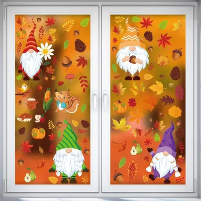 Produktbild von Fensterbilder Herbst 159 Stück, Zwerg, Ahornblatt, Kleintiere, Kürbis, Truthahn, selbstklebend, wiederverwendbar, doppelseitig