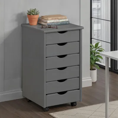 Image de Conteneur mobile avec 6 tiroirs – Rangement mobile pour bureau – En bois massif