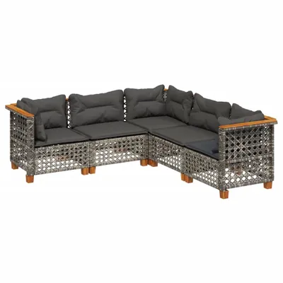 Produktbild von 5-tlg. Garten-Sofagarnitur mit Kissen Grau Poly Rattan