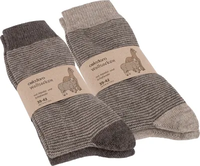 Produktbild von Celodoro Damen & Herren Wollsocken mit Alpaka Uni & Ringel (4 Paar) - Braun 39-42
