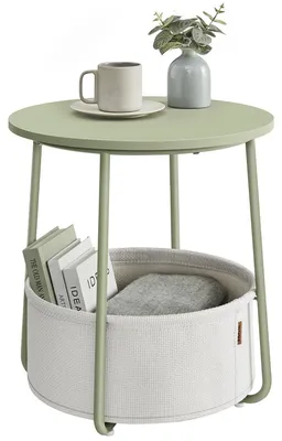 Productafbeelding van VASAGLE bijzettafel, rond, met mand van stof, opbergruimte voor de woonkamer