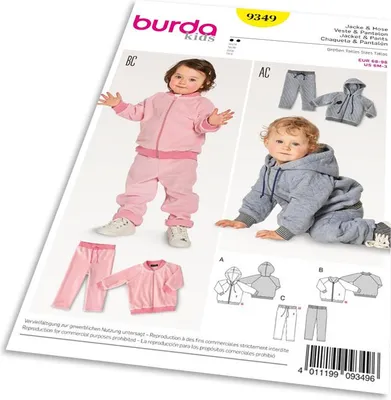 Obrázek produktu pro Střih Burda 9349 - Dětská tepláková souprava, mikina s kapucí, tepláky
