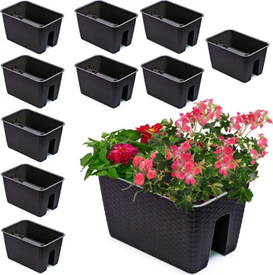 Produktbild von Satz von 10 Stck Balkonkiste 13 L Blumenkasten Geländerkasten Balkonkasten Geländertopf 27,2 cm x 39,6 cm H 22,5 cm Farbe Umbra Rattan-Imitat Quadrat aus Kunststoff Modern Glamour Geschenkdekoration