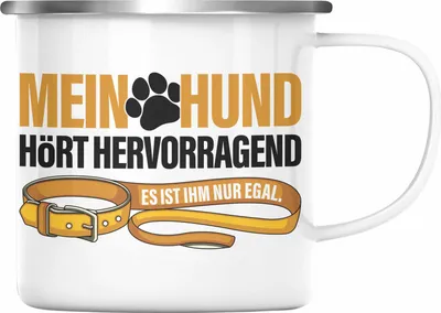 Produktbild von TRENDATION Emaille Tasse Hundeliebhaber Hundemama Hundepapa Hund Spruch Emaille Emaille Tasse Geschenk (Silber)