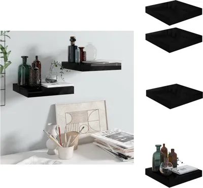 Image de vidaXL Étagères flottantes 2 pcs. Noir brillant 23x23,5x3,8 cm MDF - Étagères murales