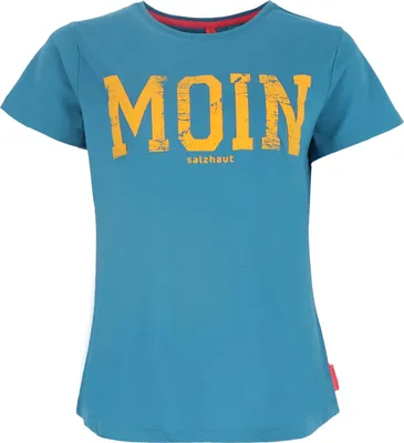 Produktbild von Salzhaut Damen T-Shirt Steentje mit Moin-Print - Modisches Kurzarm-Shirt mit Rundhalsausschnitt Fjord-Neon-Orange Größe M