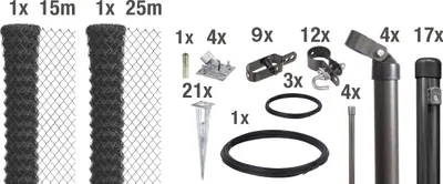Image de Alberts 631284 Clôture grillagée comme set complet de clôture, avec douille à enfoncer dans le sol, anthracite métallique, hauteur 100 cm, longueur 40 m