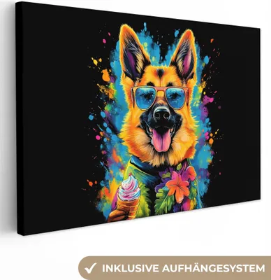 Produktbild von MuchoWow® - Leinwandbilder - Graffiti - Sommer - Hund - Tier, Wandbild, Wanddeko Bilder Wohnzimmer, 30x20 cm