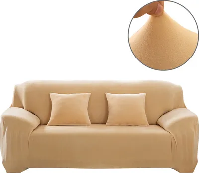 Produktbild von (3-Sitzer, Beige) Sofabezüge aus Stretch-Samt, rutschfeste Sofabezüge, Couchbezüge, elastischer Möbelschutz