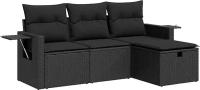 Obrázok produktu pre vidaXL 4-dielna záhradná sedacia súprava s vankúšmi Black Poly Rattan
