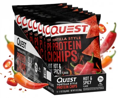 Produktbild von Quest Nutrition Protein Tortilla Chips (8x32g) Hot & Spicy - Funktionelle Lebensmittel - Eiweiß-Snacks