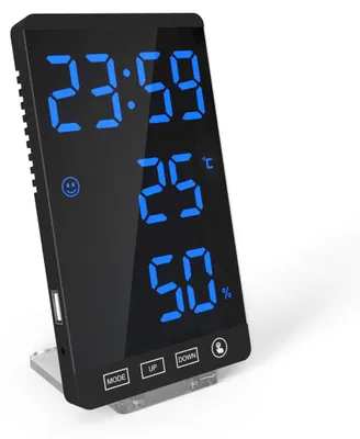 LED-Spiegelwecker, Digitaluhr mit Temperatur, 4 Helligkeitsstufen, schwarz