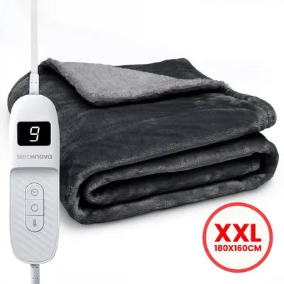 Produktbild von Seranova XXL Elektrische Heizdecke - 180x160cm - 9 Wärmestufen - Abschaltautomatik - waschbar - Kuschelige Wärmedecke - Grau