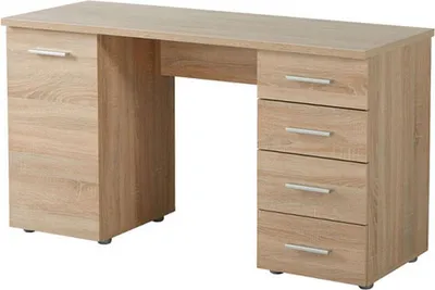 Produktbild von Dmora Schreibtisch Flaminio 135x50x76h cm Eichenbraun, 2 Ablagen 4 Schubladen