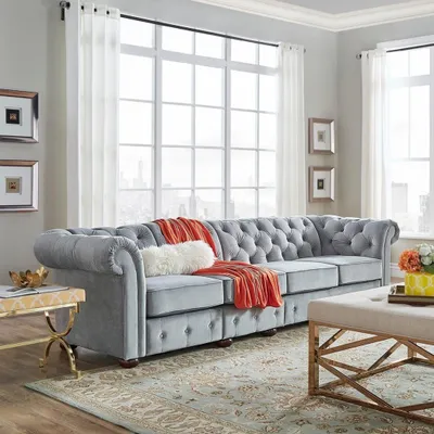 Image de Chesterfield Salon Meubles rembourrés Canapé cinq places textile Canapés