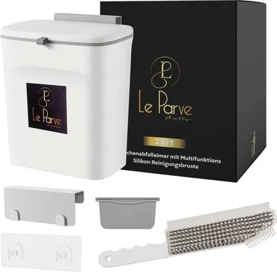 Imagen del producto de Contenedor de residuos para cocina Famanu con cepillo de limpieza de silicona multifuncional - 9 litros. Contenedor de residuos de pared con tapa