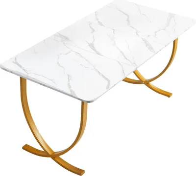Obrázek produktu pro SucceBuy počítačový stůl kancelářský stůl (160 x 80 cm deska stolu), moderní pracovní stůl s robustním kovovým rámem a nosností 158 kg pro domácí kancelář, pracovnu, ložnici nebo obývací pokoj, bílo-zlatý