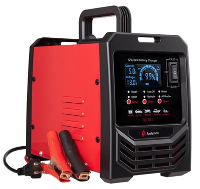 Produktbild von Andeman 12V/24V Autobatterie Ladegerät Schwerlast 0-15A Automatisch Batterie Erhaltungsladegerät Smart-Trickle-Ladegerät für Auto LKW Rasenmäher AGM