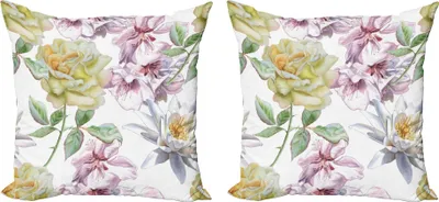 Immagine prodotto di ABAKUHAUS Set copricuscino floreale (2 pezzi), petali di rosa fiori di ciliegio fiori di giglio fiori romantici design, 40 x 40 cm, verde felce rosa chiaro
