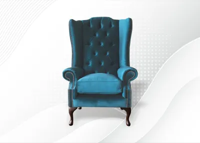 Immagine prodotto di Poltrona Chesterfield poltrona ad ala in tessuto blu arredamento soggiorno moderno