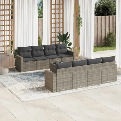 Produktbild von Design 9-tlg. Garten-Sofagarnitur mit Kissen Grau Poly Rattan, Gartensofas 2024 Neu