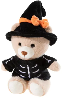 Produktbild von Teddybär Hexe Skelett braun/schwarz sitzend 15 cm Plüschteddy
