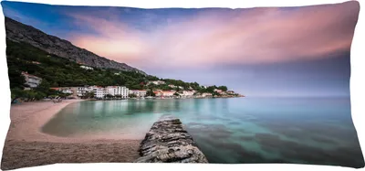 Immagine prodotto di ABAKUHAUS Croazia Federa per cuscino, Bella spiaggia dell'Adriatico e villaggio di Mimice in Dalmazia Alba Tramonto Calma, 90 x 40 cm, Multicolore