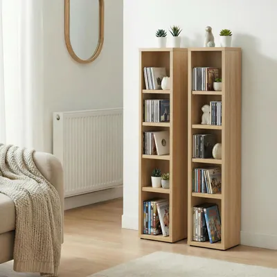 Produktbild von CD DVD Blueray Regal CHART in Sonoma Eiche – Zweiteiliges Medienregal, Aufbewahrung, CD-Ständer mit 10 Fächern für bis zu 160 CDs, 20x187 cm (B x H)