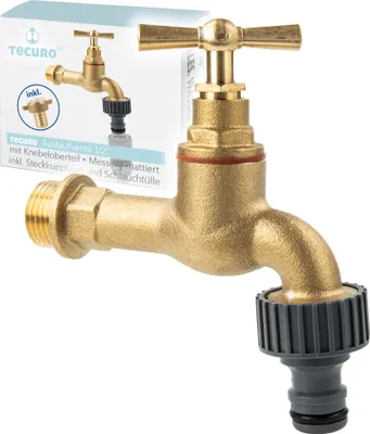 Produktbild von tecuro Auslaufventil 1/2 Zoll, Knebeloberteil, Steckkupplung - Messing mattiert