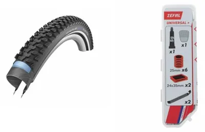 Image de 1 pneu Schwalbe Marathon Plus MTB HS468 26x2,10 54-559 + 1 kit de réparation Zefal