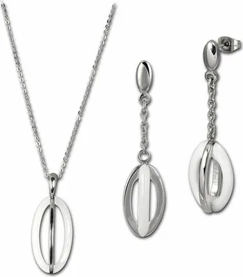 Produktbild von Amello Edelstahl Vollkeramik silberfarben weiß glänzend Damen Sets ESSX09W