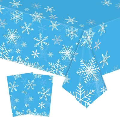 Productafbeelding van Sneeuwvlokken tafelkleden feest voor Kerstmis - Set van 2 - 137 x 274 cm winter bevroren tafelkleden - Blauwe