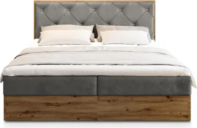 Produktbild von Masseno Boxspringbett FOSCO 180x200 cm Komplett-Set mit Bonell Matratze und Topper, Polsterbett mit Bettkästen -Grau, KRONOS 15