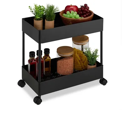 Obrázek produktu pro Servírovací vozík kuchyňský vozík - 2 patra - 38 x 39,5 x 21,5 cm - Černý - Pro kuchyni a koupelnu