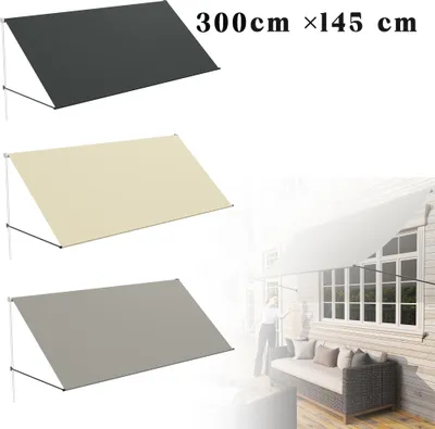 Produktbild von LZQ Markise, Fallarmmarkise einziehbar, 300 x 145 cm, UV-Schutz & wetterfest, Sonnenschutz für Balkon Terrasse Fenster, inkl. Montagematerial, Anthrazit