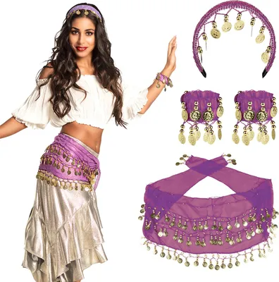 Zdjęcie produktu dla Zestaw kostiumów do tańca brzucha „Belly Dance” | 4 części. Kolor: fioletowy