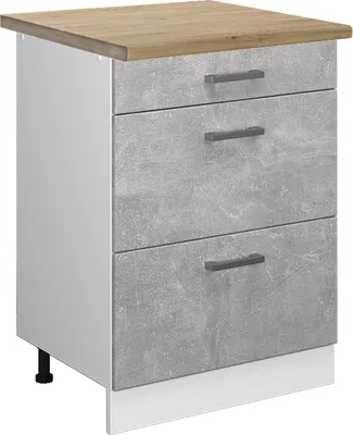 Produktbild von Küchenunterschrank Vicco R-Line Beton 60 cm mit Schubladen, AP Eiche, Model 46874