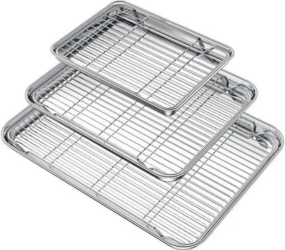 Produktbild von Backblech-Set mit 3 rostfreien Stahlbakplatten - inkl. Kühlriemen