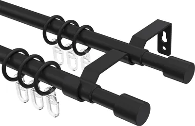 Produktbild von Interdeco Gardinenstange ausziehbar / Teleskop-Vorhangstange Schwarz, Typ Hera Livo (Kappe), 16/13 mm Ø 2-läufig, 70-120 cm ausziehbar