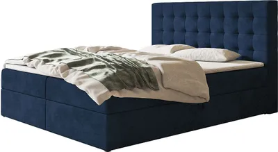 Produktbild von Boxspringbett RIO mit 2 Bettkästen, Polsterbett Maße: 180x200, Farbe: Dunkelblau, Velourstoff, Doppelbett mit Bonell-Matratze