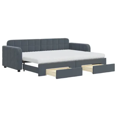 Obrázok produktu pre vidaXL Rozťahovacia denná posteľ so zásuvkami tmavosivá 80x200 cm zamat