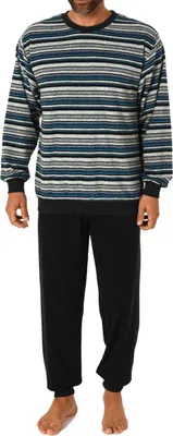 Produktbild von Herren Frottee Pyjama Schlafanzug mit Bündchen und Rundhals - auch in Übergrößen 212 751 ; blau , 48