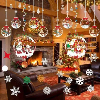 Image de Décoration de fenêtre de Noël, autocollante, décorée