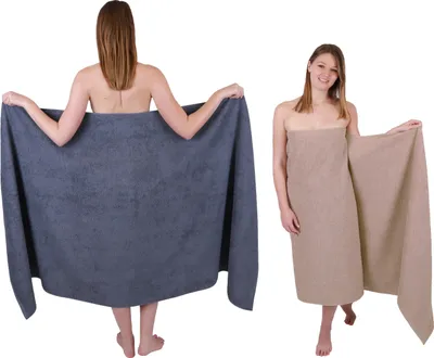 Produktbild von Betz 2 Stück XXL Badetücher 100 x 200 cm BERLIN  Saunatücher 100% Baumwolle Farbe – dunkelgrau-cappuccino